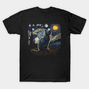 Starry Night Inspired Cat Gifts Funny Cat T-Shirt